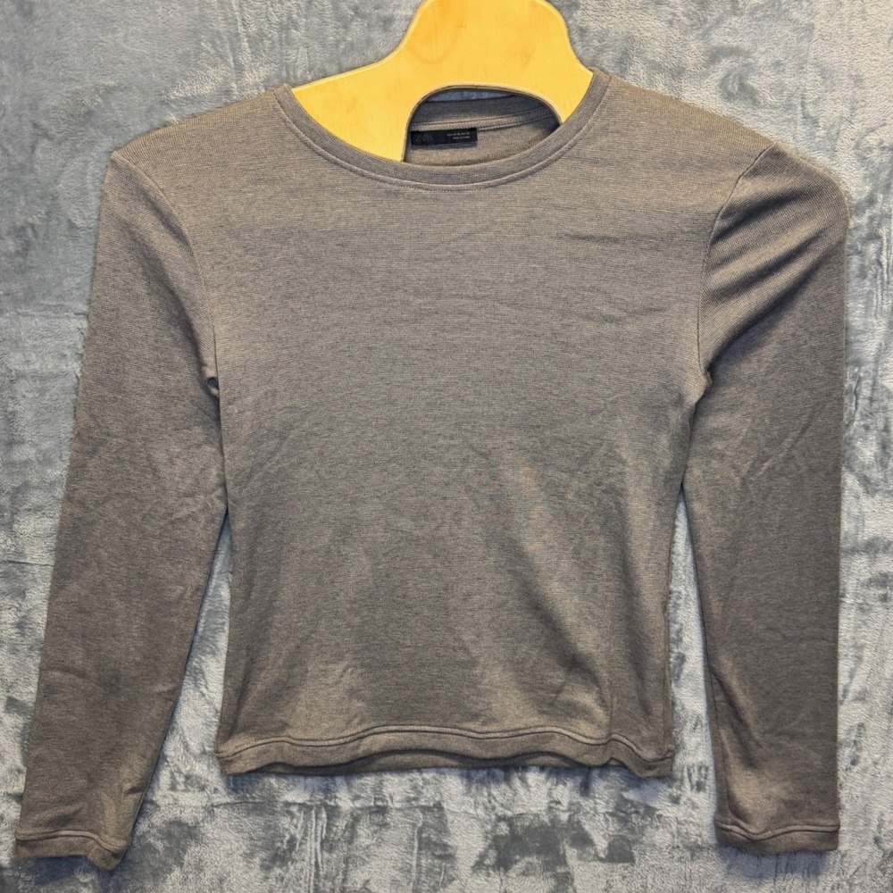 2288 | Zara Fine Knit Crew Neck Sweater Gray Marl Women XL Minimalist